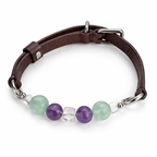 Crystal & Genuine Leather Pet Collar with Matching Owner Bracelet