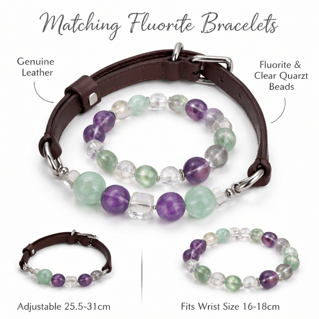 Crystal & Genuine Leather Pet Collar with Matching Owner Bracelet - lumipup