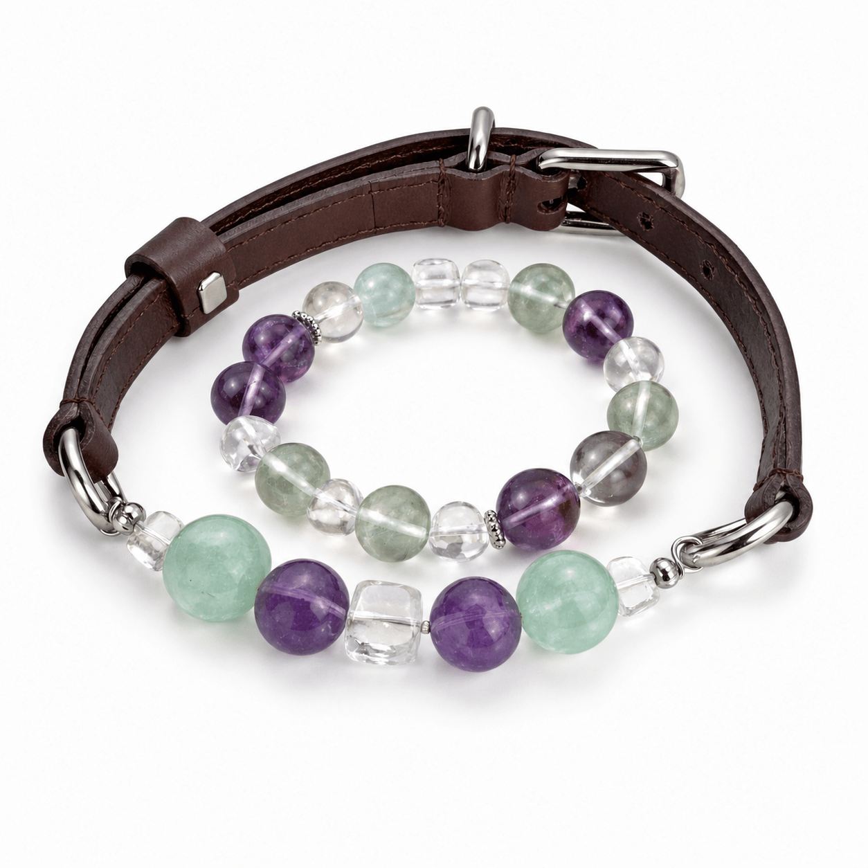 Crystal & Genuine Leather Pet Collar with Matching Owner Bracelet - lumipup