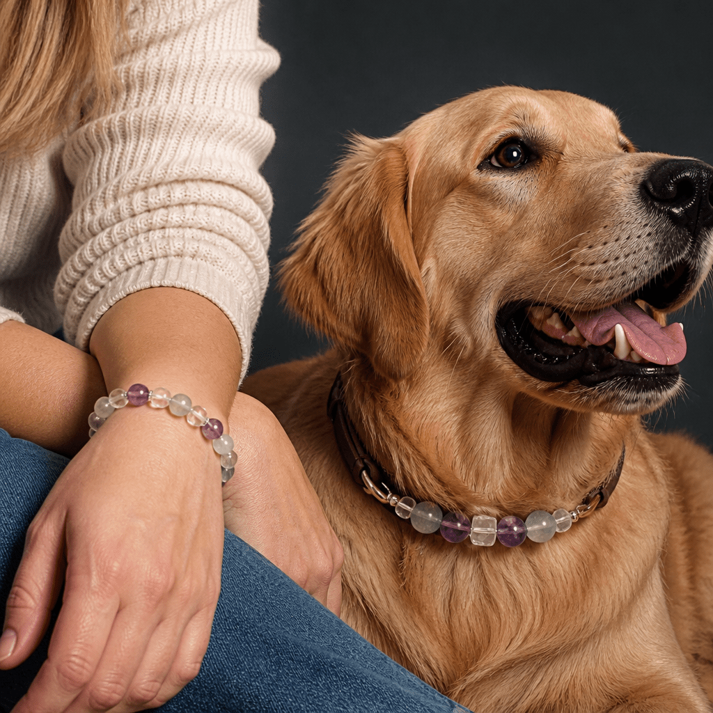 Crystal & Genuine Leather Pet Collar with Matching Owner Bracelet - lumipup