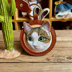 Handmade Leather Pet Portrait Keychain – Custom Dog or Cat Face Charm - lumipup