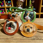 Handmade Leather Pet Portrait Keychain – Custom Dog or Cat Face Charm - lumipup