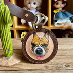 Handmade Leather Pet Portrait Keychain – Custom Dog or Cat Face Charm - lumipup