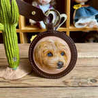 Handmade Leather Pet Portrait Keychain – Custom Dog or Cat Face Charm - lumipup