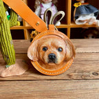 Handmade Leather Pet Portrait Keychain – Custom Dog or Cat Face Charm - lumipup
