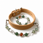 Natural Crystal & Genuine Leather Pet Collar with Matching Owner Bracelet - lumipup
