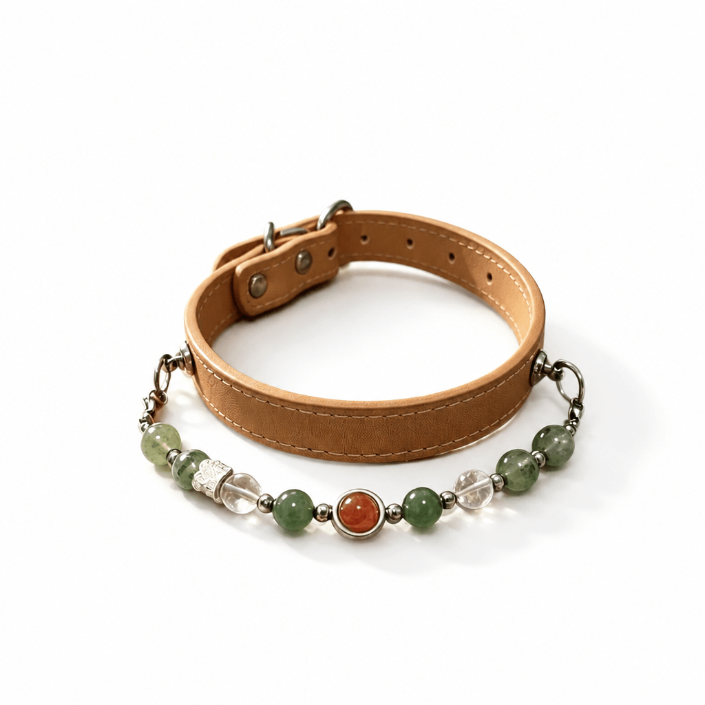 Natural Crystal & Genuine Leather Pet Collar with Matching Owner Bracelet - lumipup