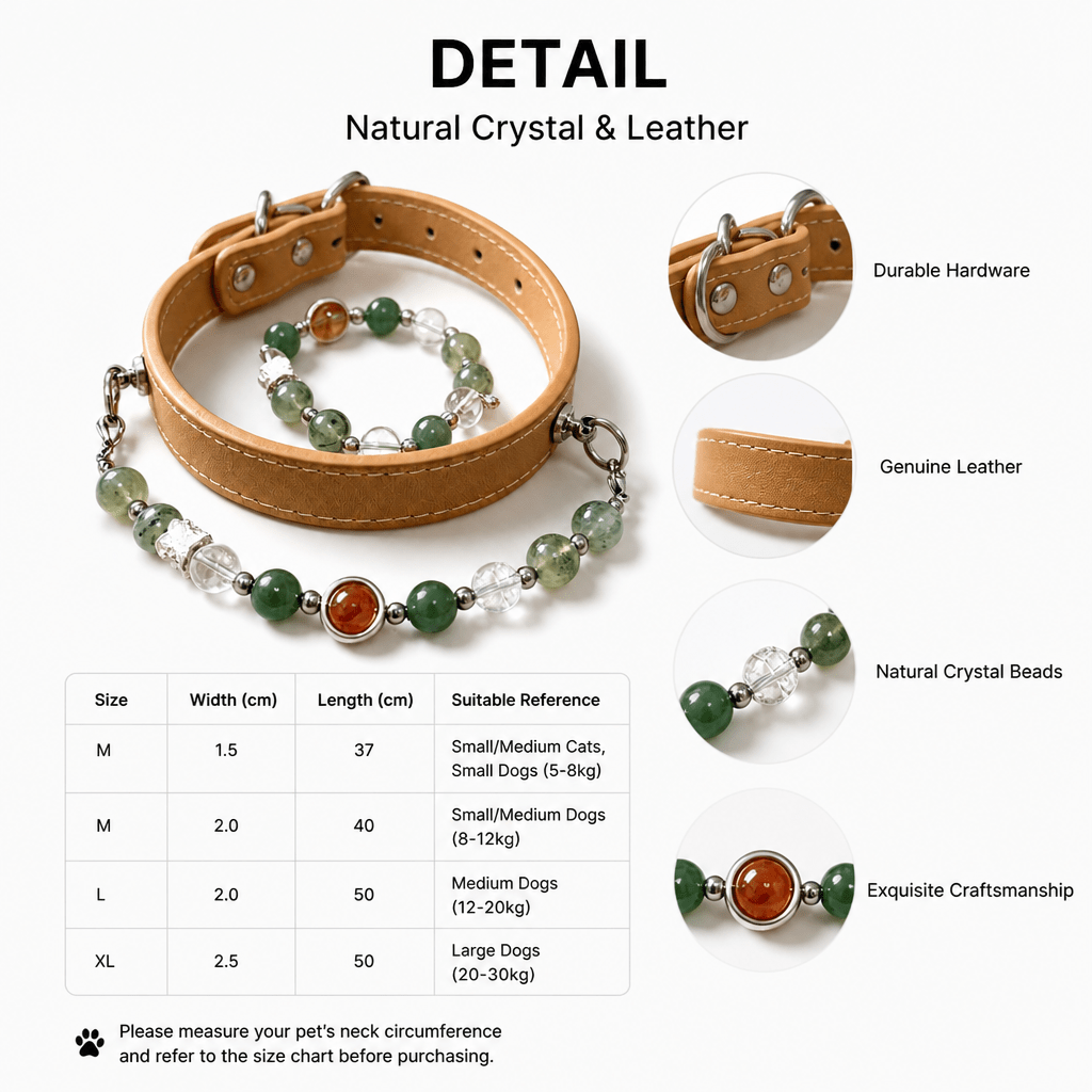 Natural Crystal & Genuine Leather Pet Collar with Matching Owner Bracelet - lumipup