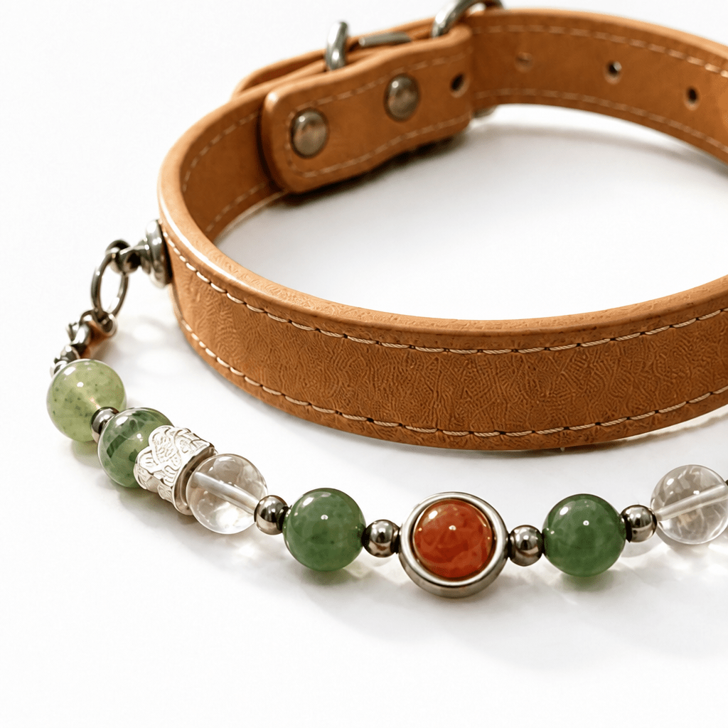 Natural Crystal & Genuine Leather Pet Collar with Matching Owner Bracelet - lumipup