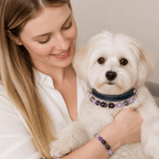 Natural Crystal & Leather Pet Collar with Matching Owner Bracelet Set - lumipup