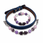 Natural Crystal & Leather Pet Collar with Matching Owner Bracelet Set - lumipup