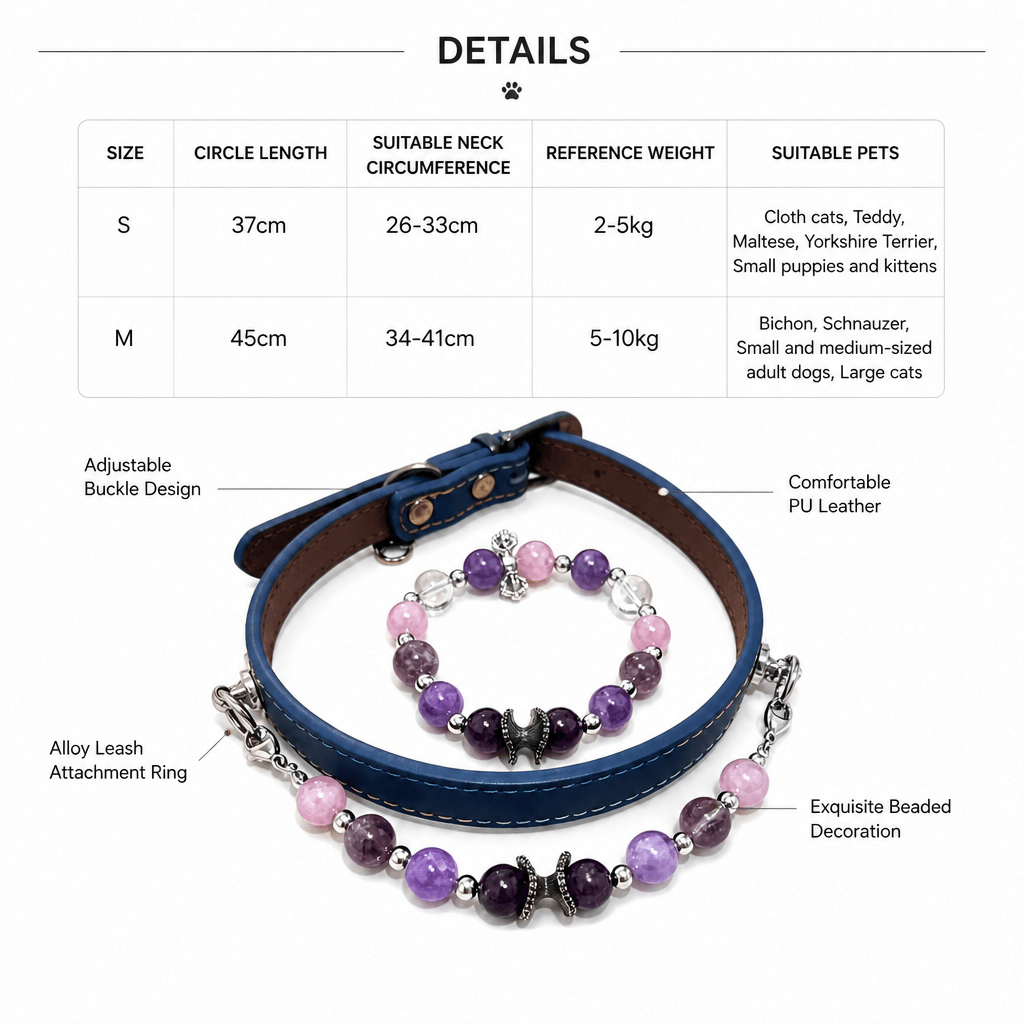 Natural Crystal & Leather Pet Collar with Matching Owner Bracelet Set - lumipup