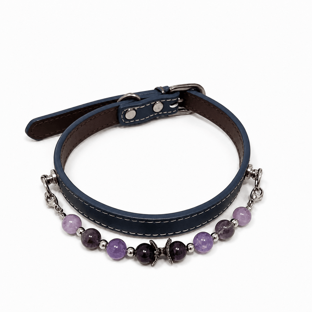 Natural Crystal & Leather Pet Collar with Matching Owner Bracelet Set - lumipup