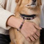 Natural Crystal & Leather Pet Collar with Matching Owner Bracelet Set - lumipup