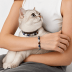 Premium Leather & Natural Stone Pet Collar with Matching Owner Bracelet Set - lumipup