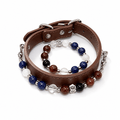 Premium Leather & Natural Stone Pet Collar with Matching Owner Bracelet Set - lumipup