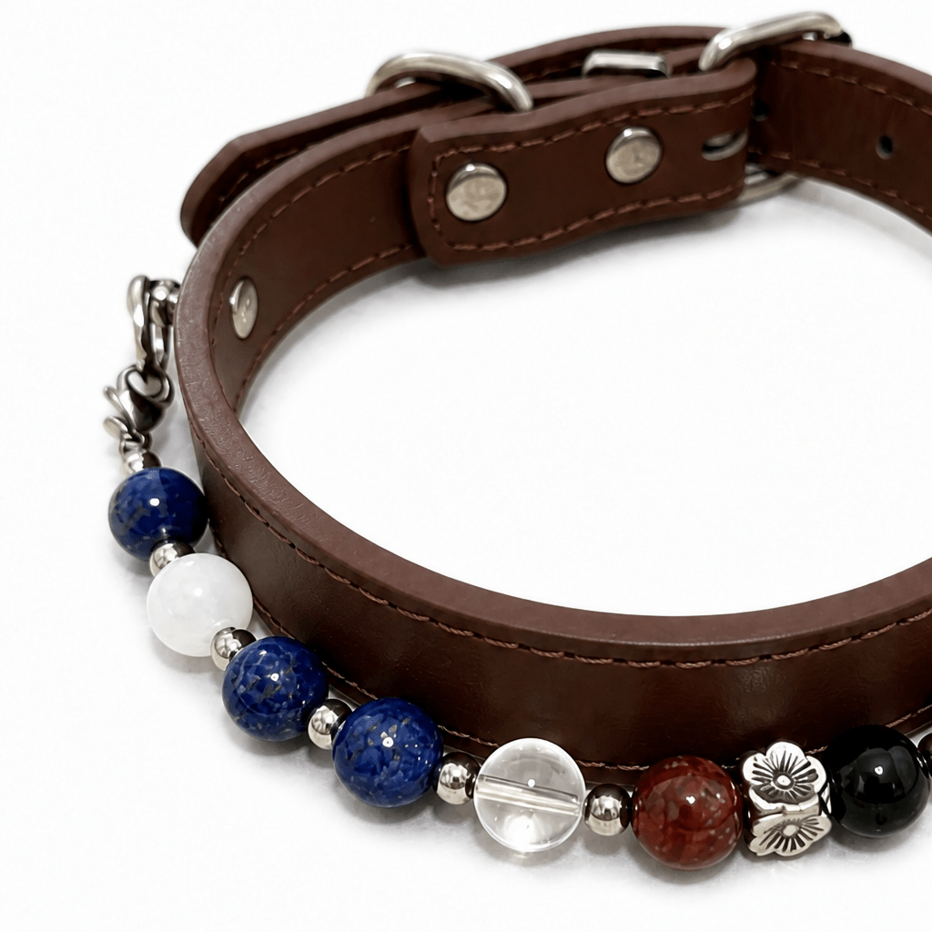 Premium Leather & Natural Stone Pet Collar with Matching Owner Bracelet Set - lumipup